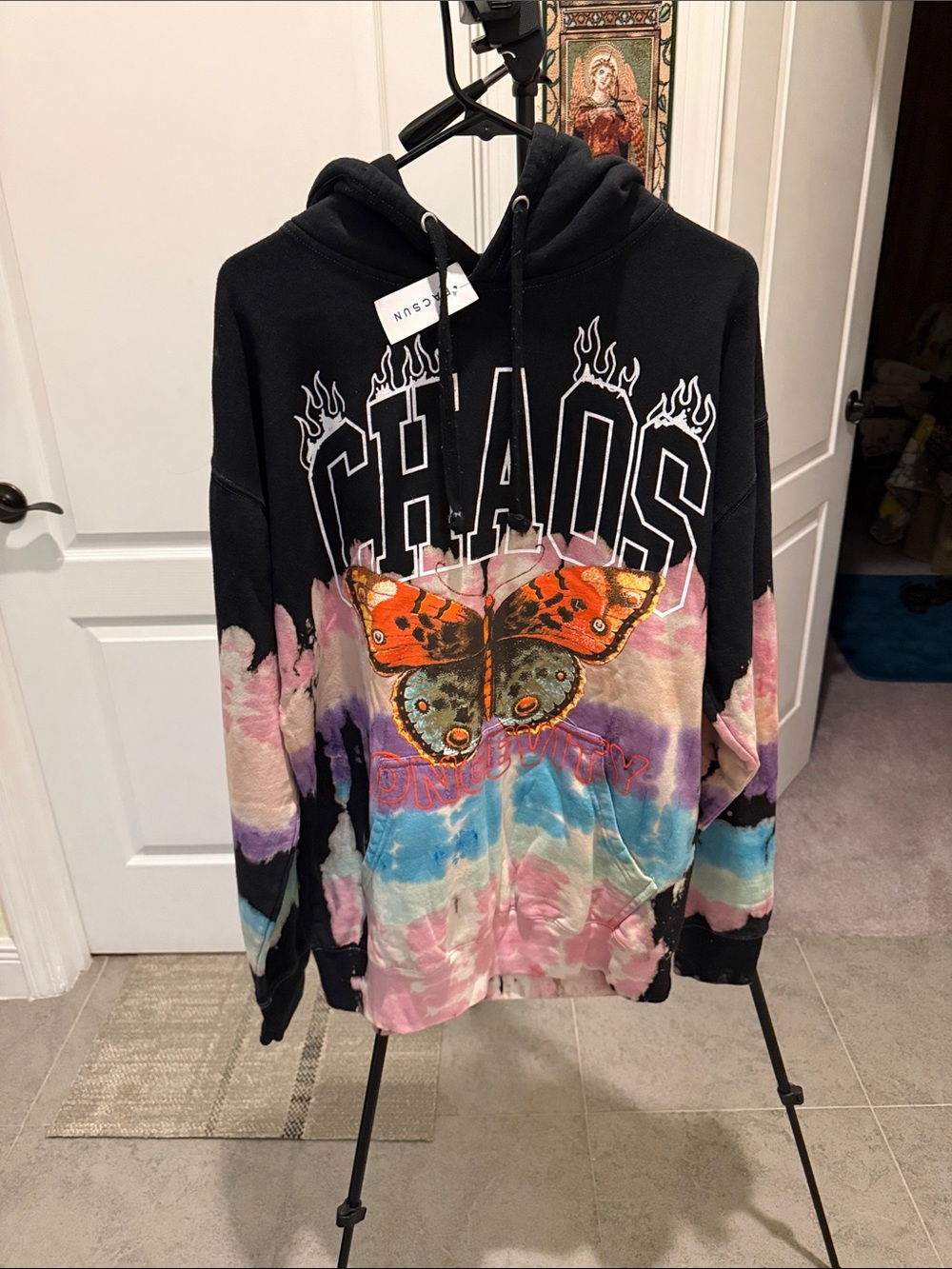Black Tie-Dye 'Chaos' Butterfly Hoodie